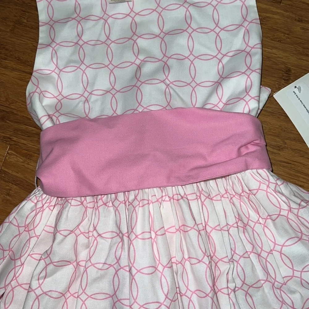 Southern Sunshine Kids White with Pink Circles Sleeveless dress with pink sash 7